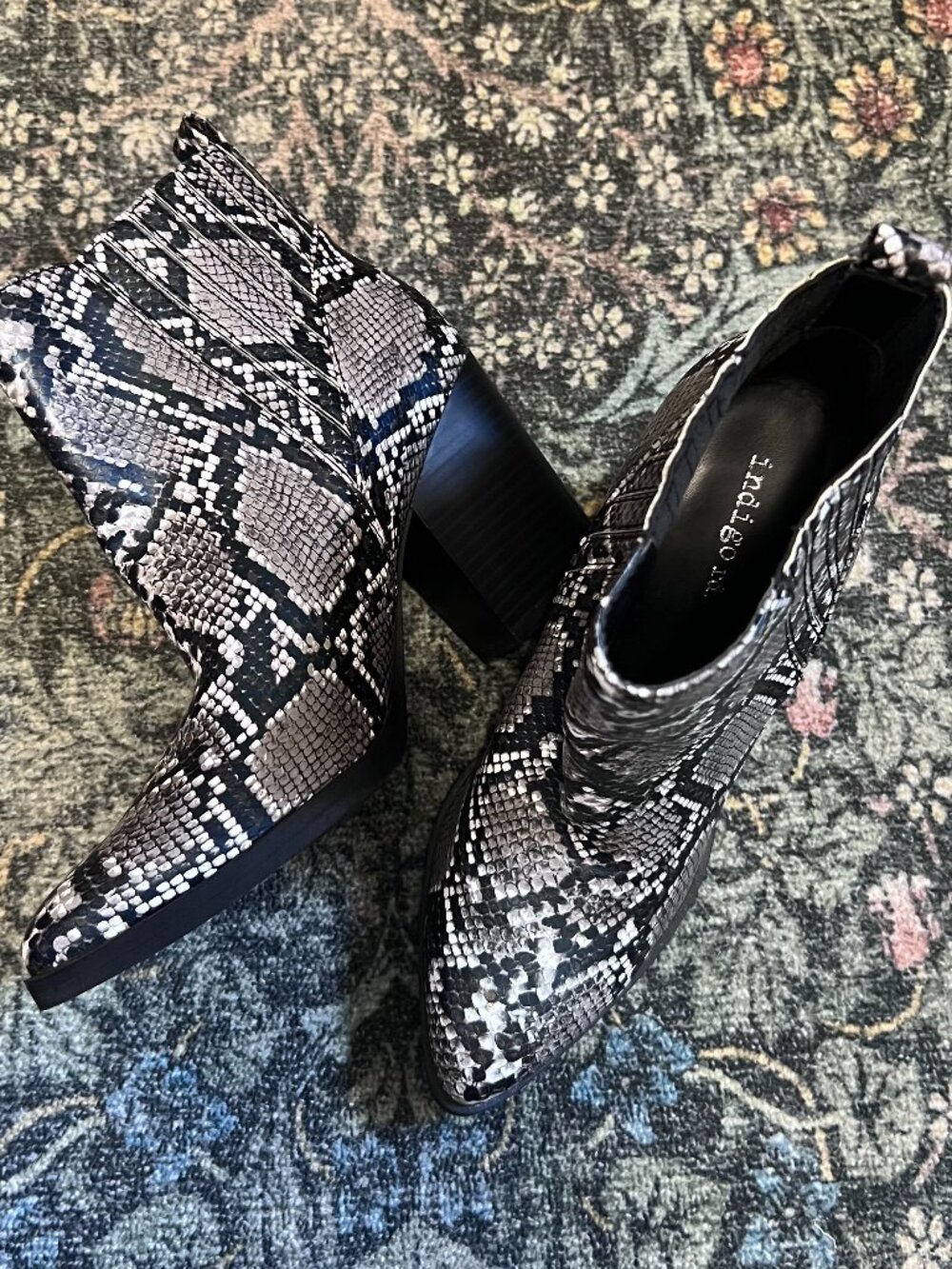 Indigo Snakeskin Faux Leather Boots